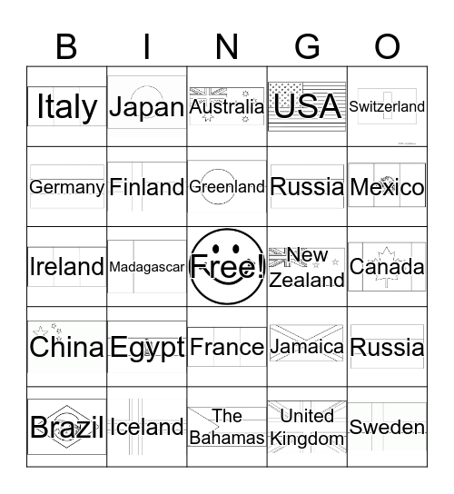 Country BINGO Card