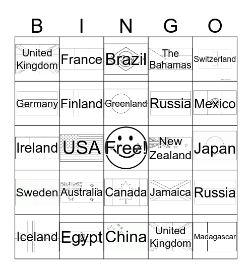 Country BINGO Card