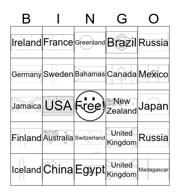 Country BINGO Card