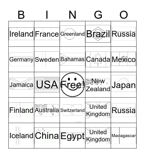 Country BINGO Card