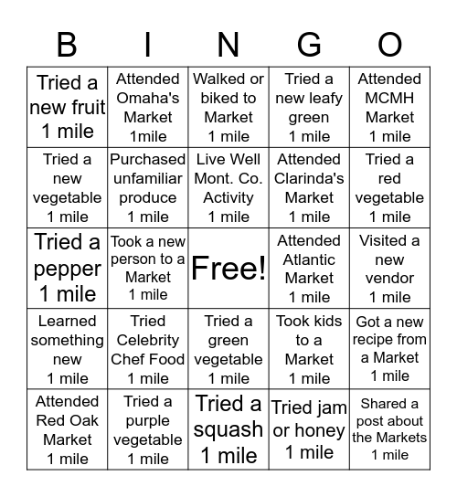 Farmer's Market BINGO!  Bingo Card