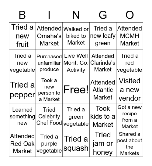 Farmer's Market BINGO!  Bingo Card