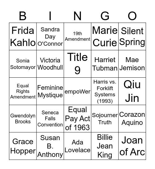 Learn Your Herstory!! Bingo Card