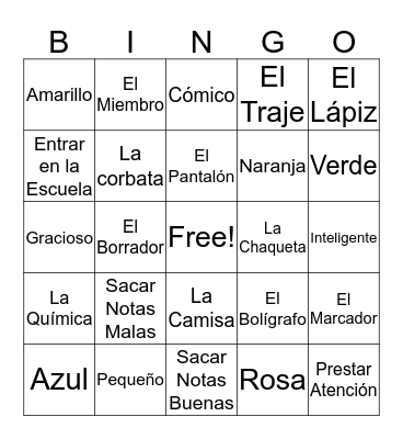 Spanish Review Bingo Card