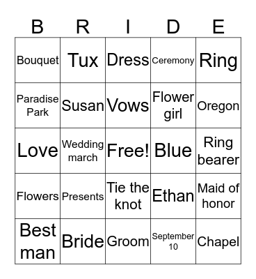 BRIDAL SHOWER BINGO Card