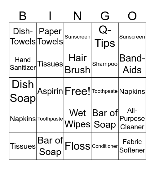 Family Care Drive Bingo Card