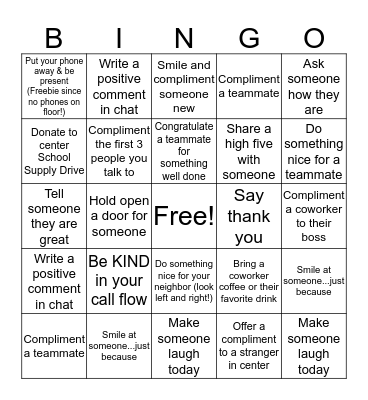 Kindness Initiative BINGO  Bingo Card