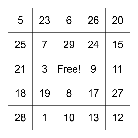 GGC Family Bingo Card