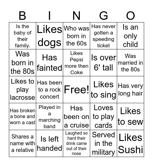 Trockenbrot Family - Find Someone Who Bingo Card