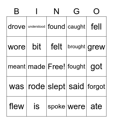 Irregular Verbs Bingo Card
