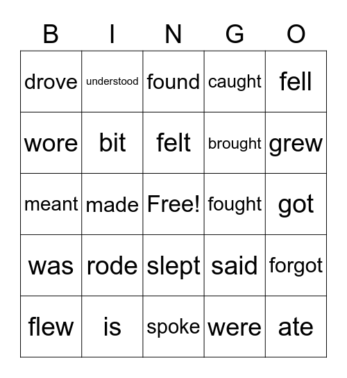 Irregular Verbs Bingo Card