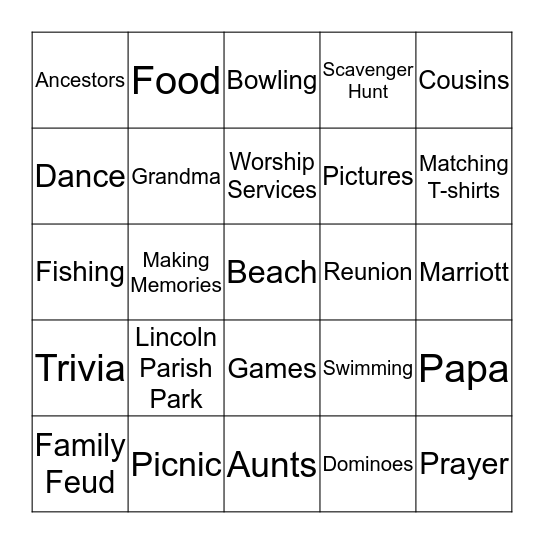 Fun at the Family Reunion Bingo Card