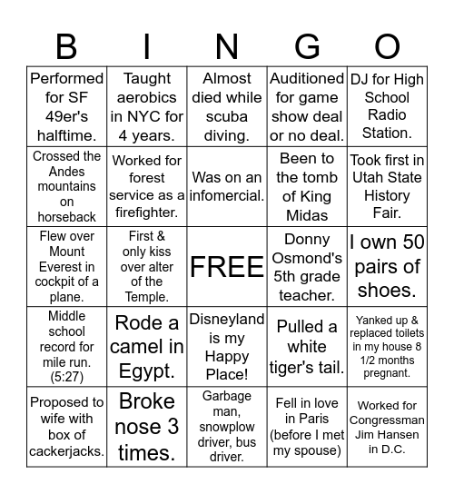 Ask A Leader Bingo Card