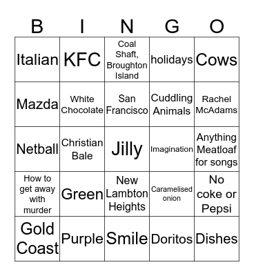 All about Emma N Bingo Card