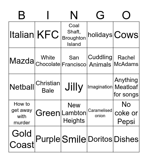 All about Emma N Bingo Card