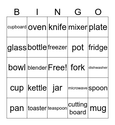 Kitchen Bingo Card