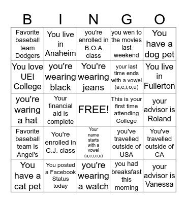 UEI College Bingo Card