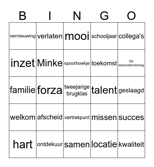 Toesprakenbingo Card
