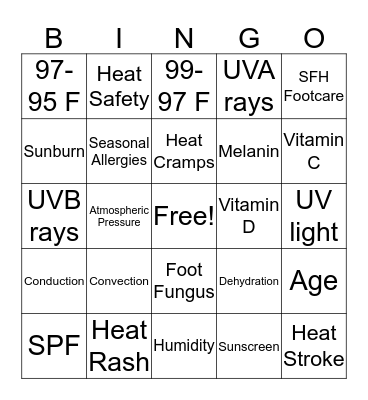 Weather Safety Bingo Card