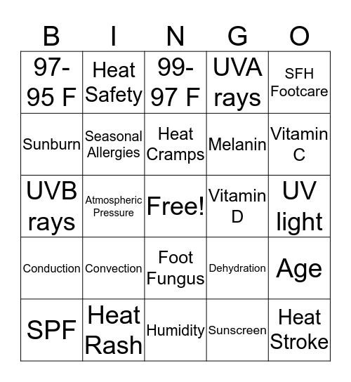 Weather Safety Bingo Card