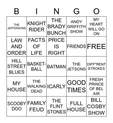 FUN TV TRIVIA Bingo Card