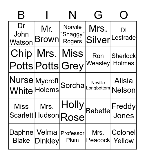 Who Dun' It Bingo Card