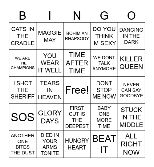 QUEEN Bingo Card