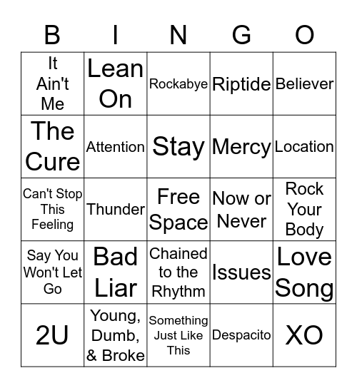 MUSIC BINGO Card