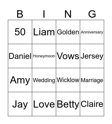 Golden Wedding Anniversay Bingo Card
