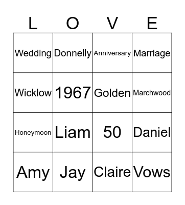 Golden Anniversary Bingo Card
