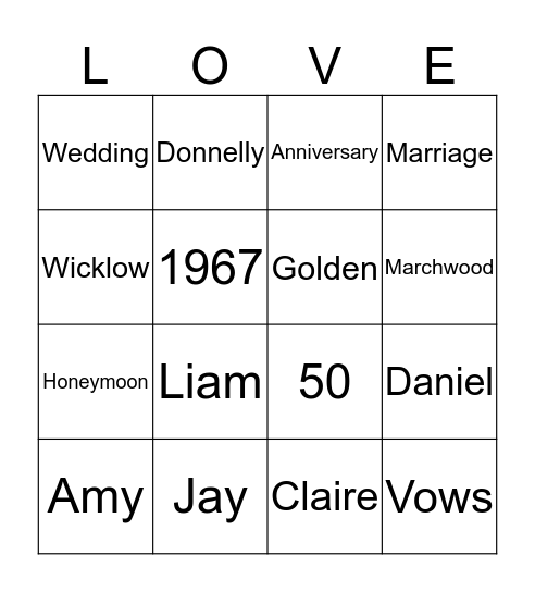 Golden Anniversary Bingo Card