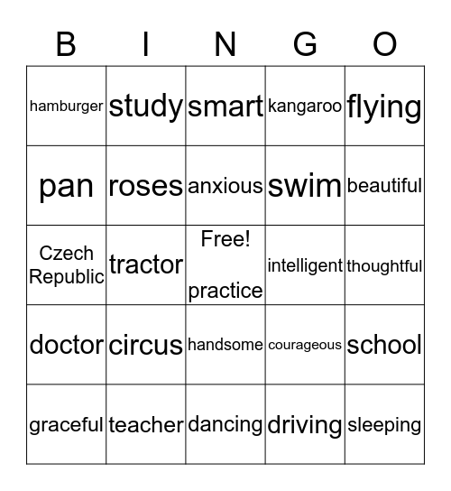 Parts of Speech Bingo Card