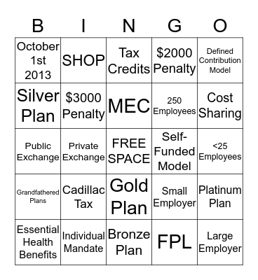 Health Care Reform Bingo Card