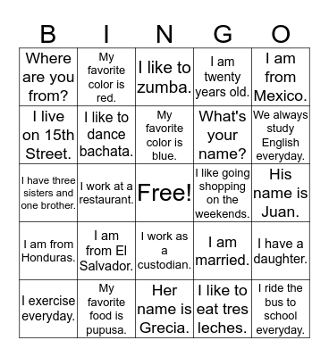 Getting to Know You Bingo Card