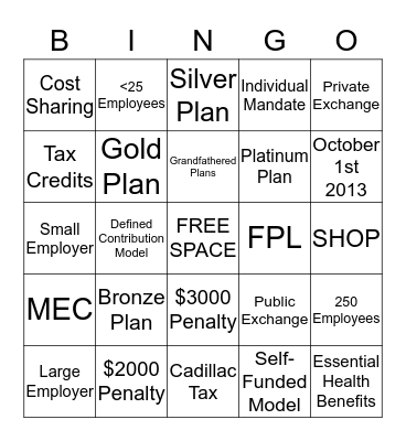 Health Care Reform Bingo Card