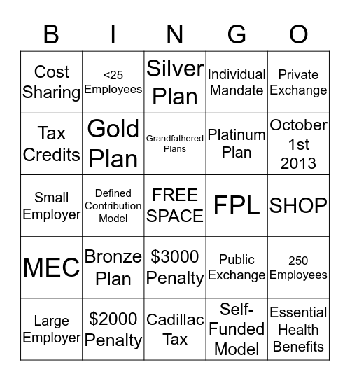 Health Care Reform Bingo Card