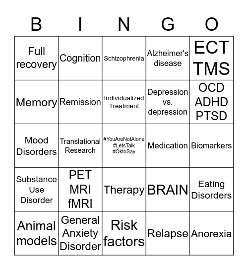 Mental Illness and Treatment Bingo Card