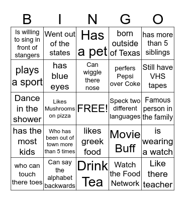 Get to Know Me Bingo Card
