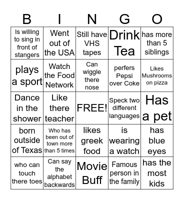 Get to Know Me Bingo Card