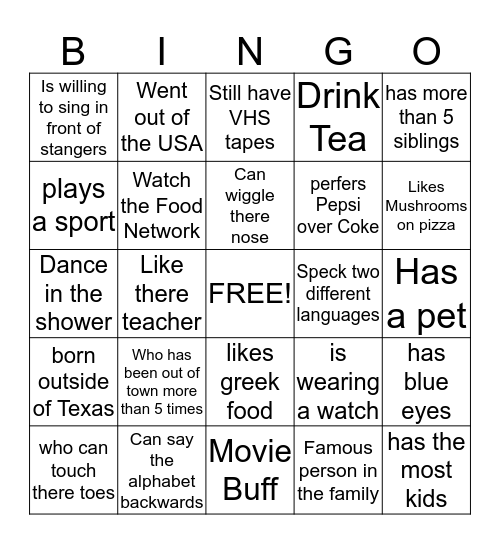 Get to Know Me Bingo Card