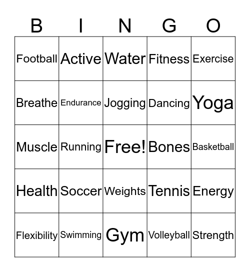Fitness Word Bingo  Bingo Card