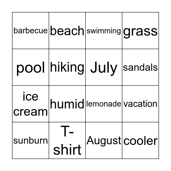 Summer Bingo! Bingo Card