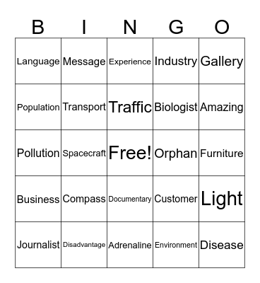 life 2 Bingo Card