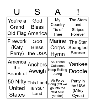 Patriotic Tune Bingo Card