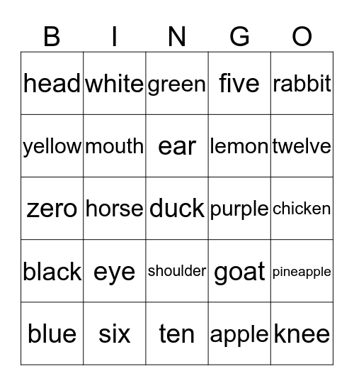 English Puscarpampa Bingo Card