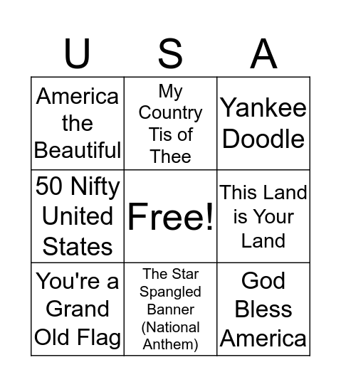 Patriotic Tune Bingo Card