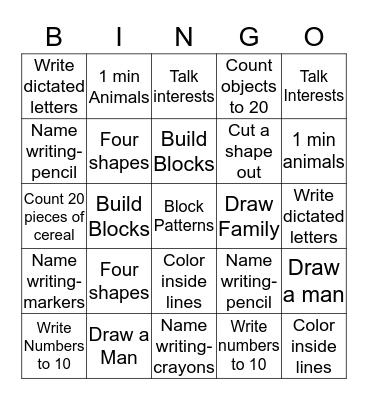 Juniper's  Bingo Card