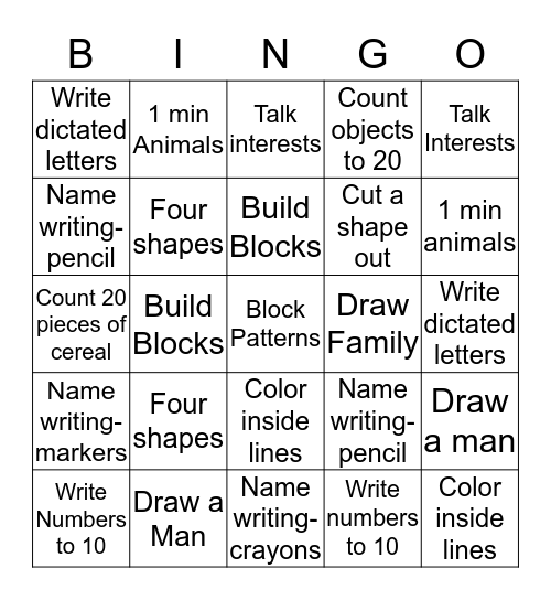 Juniper's  Bingo Card