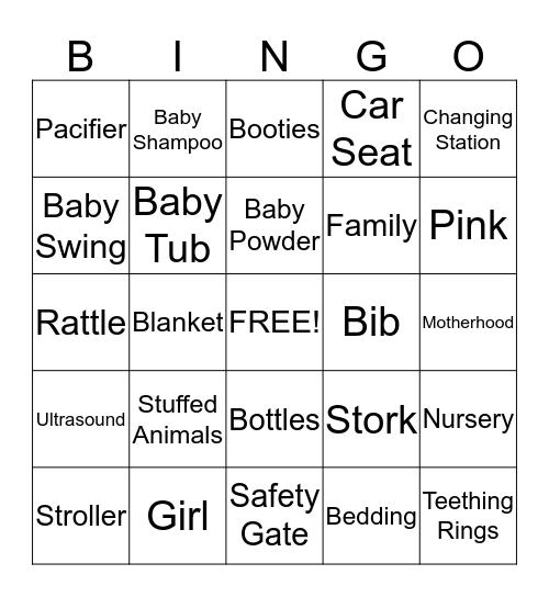 Baby Shower Bingo Card