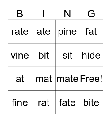Vowels A, I  Bingo Card